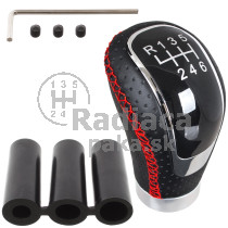 Univerzálna hlavica radiacej páky pre všetky modely áut, 6 stupňová, čierna koža, červená niť